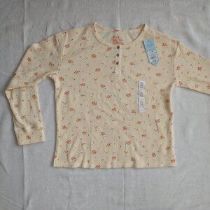 Ivory Long Sleeve Henley neck Waffle Top Floral Print - Cat & Jack Girls XL (14)
